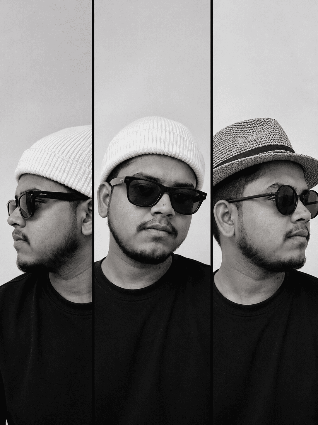 Black and White Triptych Portrait AI Photo Prompt