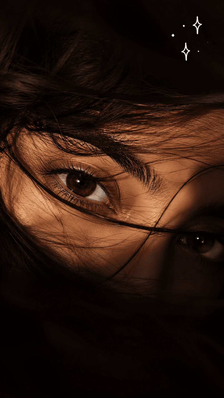 Moody Brown Eyes Hair Portrait