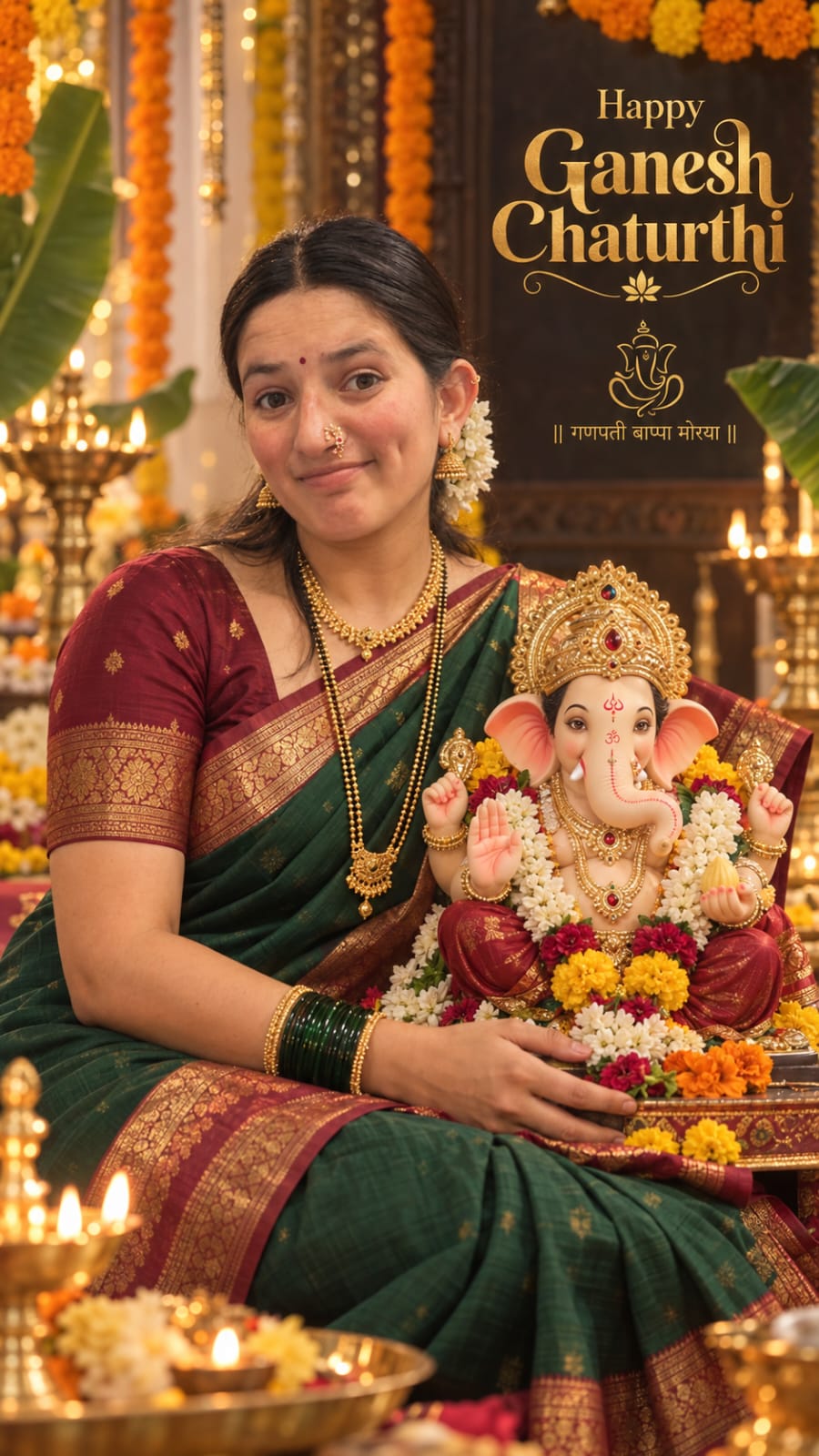 Ganesh Chaturthi portrait of an Indian woman Prompt