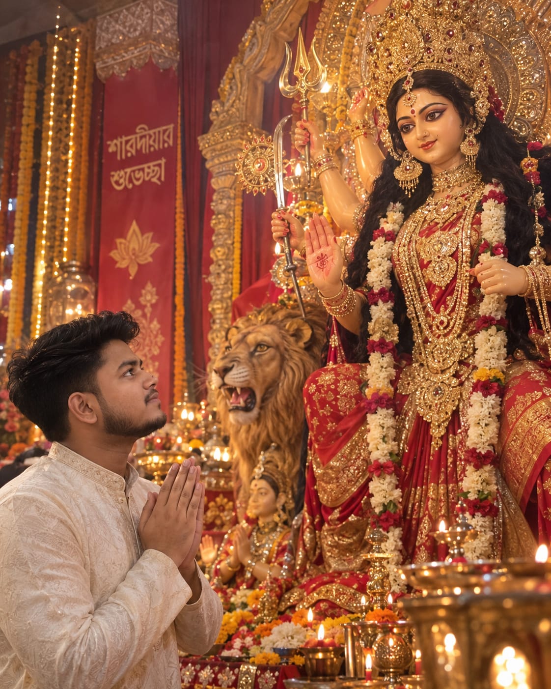Durga Puja Devotee Boy Photo Prompt