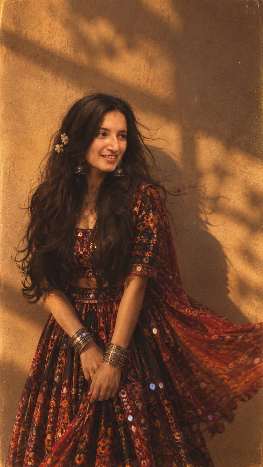 Vintage Boho Girl Sunset Portrait Prompt