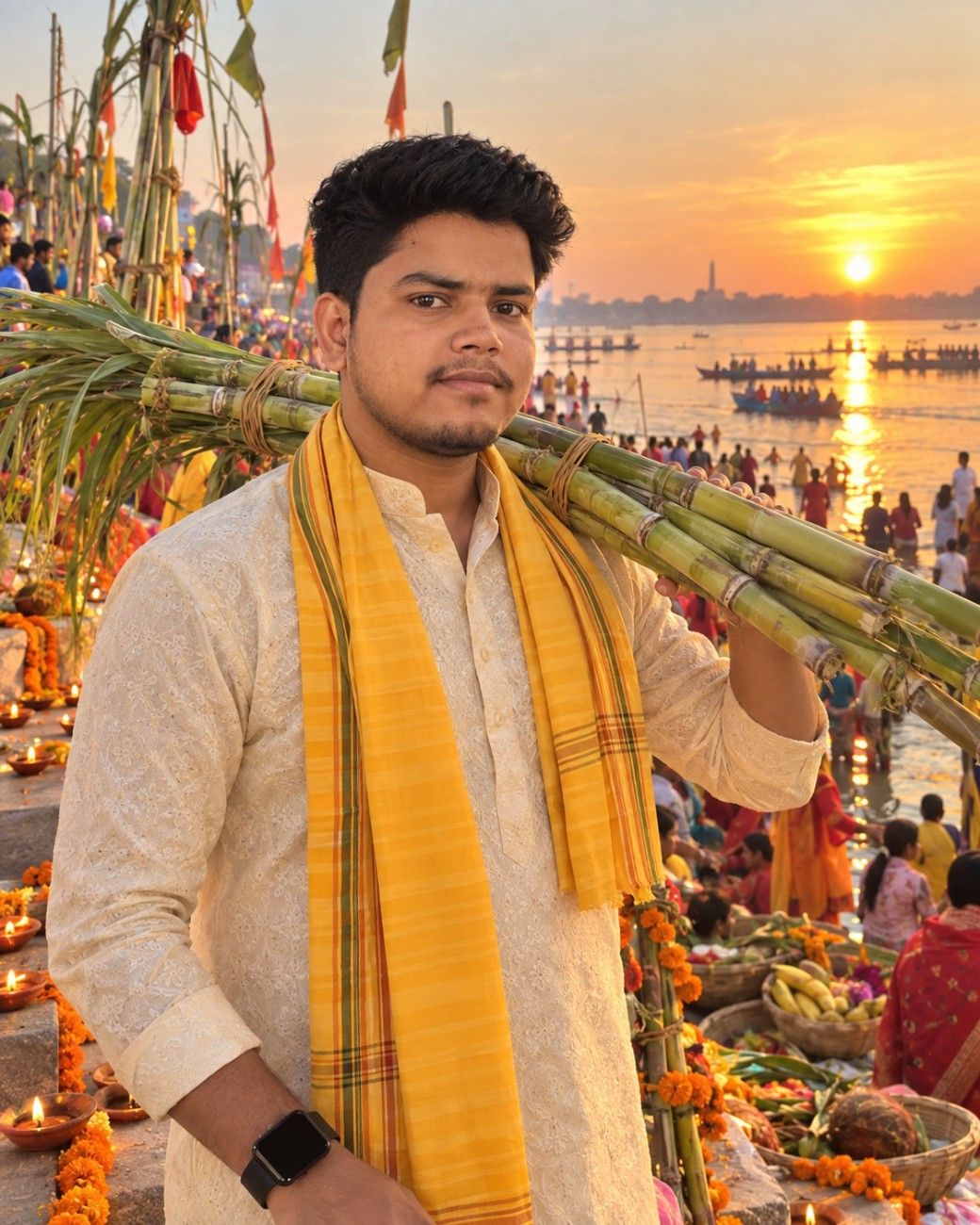 Boys image prompt on Chhath Puja ghaat