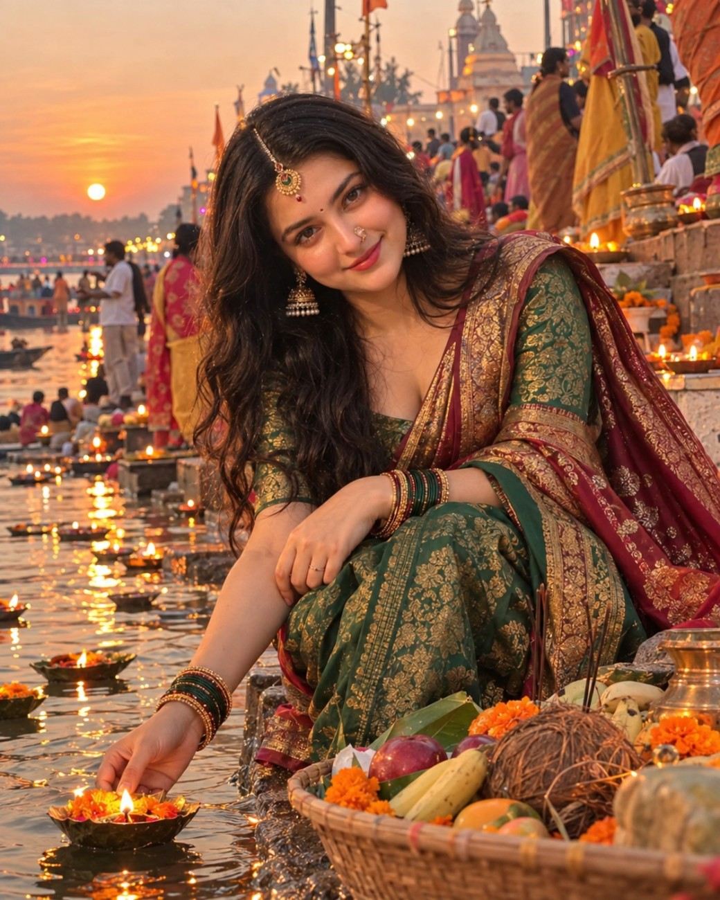 Girl image Chhath Puja at the Ghat: A Devotional Golden Hour Moment