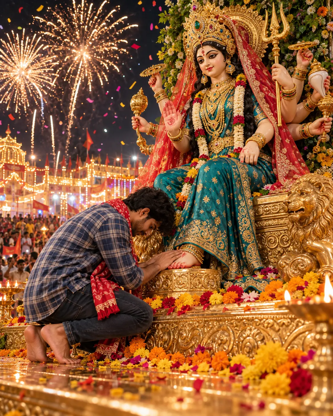 Devotional Festival Beneath Fireworks