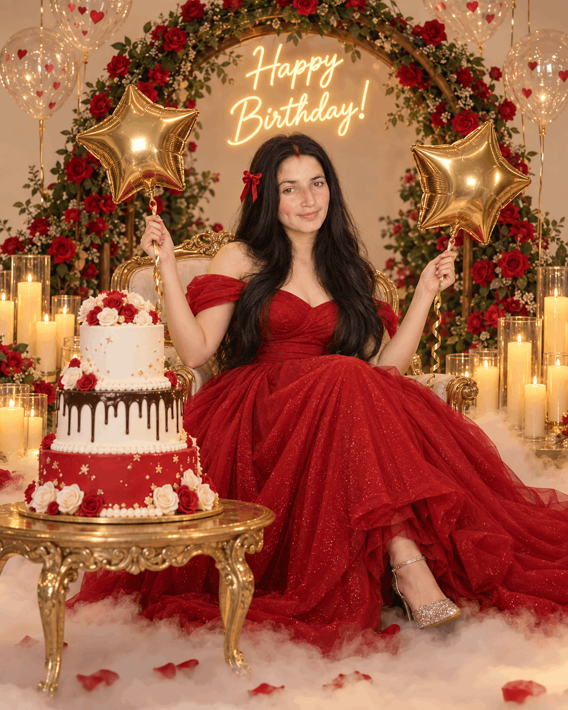 Glamorous Red and Gold Birthday Portrait