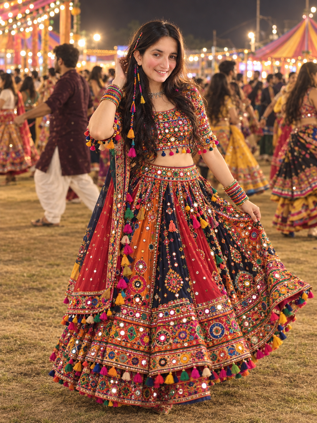 Joyful Garba Twirl Under Festival Lights