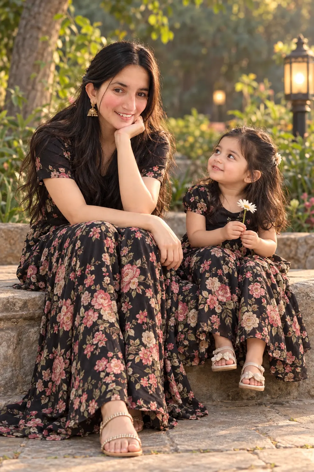 Mother and Daughter in a Garden Glow