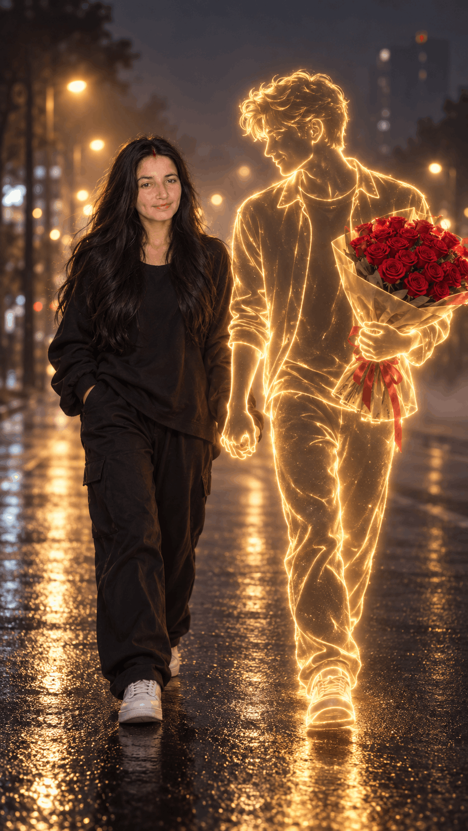 Neon Romance on a Rainy Night