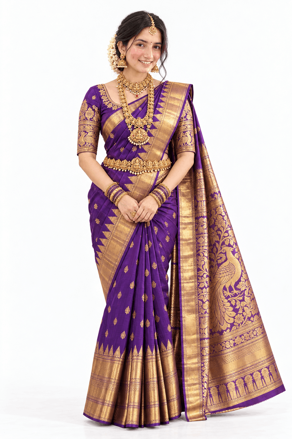 South Indian Bride in Purple Kanjivaram Saree