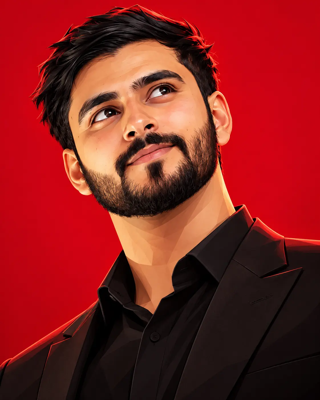 Stylized Charismatic Portrait on Crimson